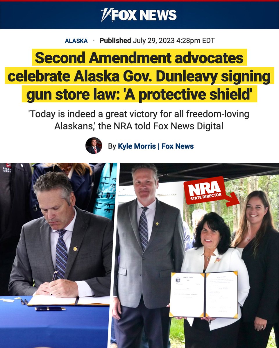 NRA (@nra) on Twitter photo 🇺🇸NRA applauds <a href="/GovDunleavy/">Governor Mike Dunleavy</a> for his unwavering support of our Second Amendment rights and for signing this House Bill 61, championed by Speaker Cathy Tilton, into law.
More from <a href="/RealKyleMorris/">Kyle Morris</a>/<a href="/FoxNews/">Fox News</a>➡️ nra.wiki/dunleavy 🇺🇸NRA applauds <a href="/GovDunleavy/">Governor Mike Dunleavy</a> for his unwavering support of our Second Amendment rights and for signing this House Bill 61, championed by Speaker Cathy Tilton, into law.
More from <a href="/RealKyleMorris/">Kyle Morris</a>/<a href="/FoxNews/">Fox News</a>➡️ nra.wiki/dunleavy