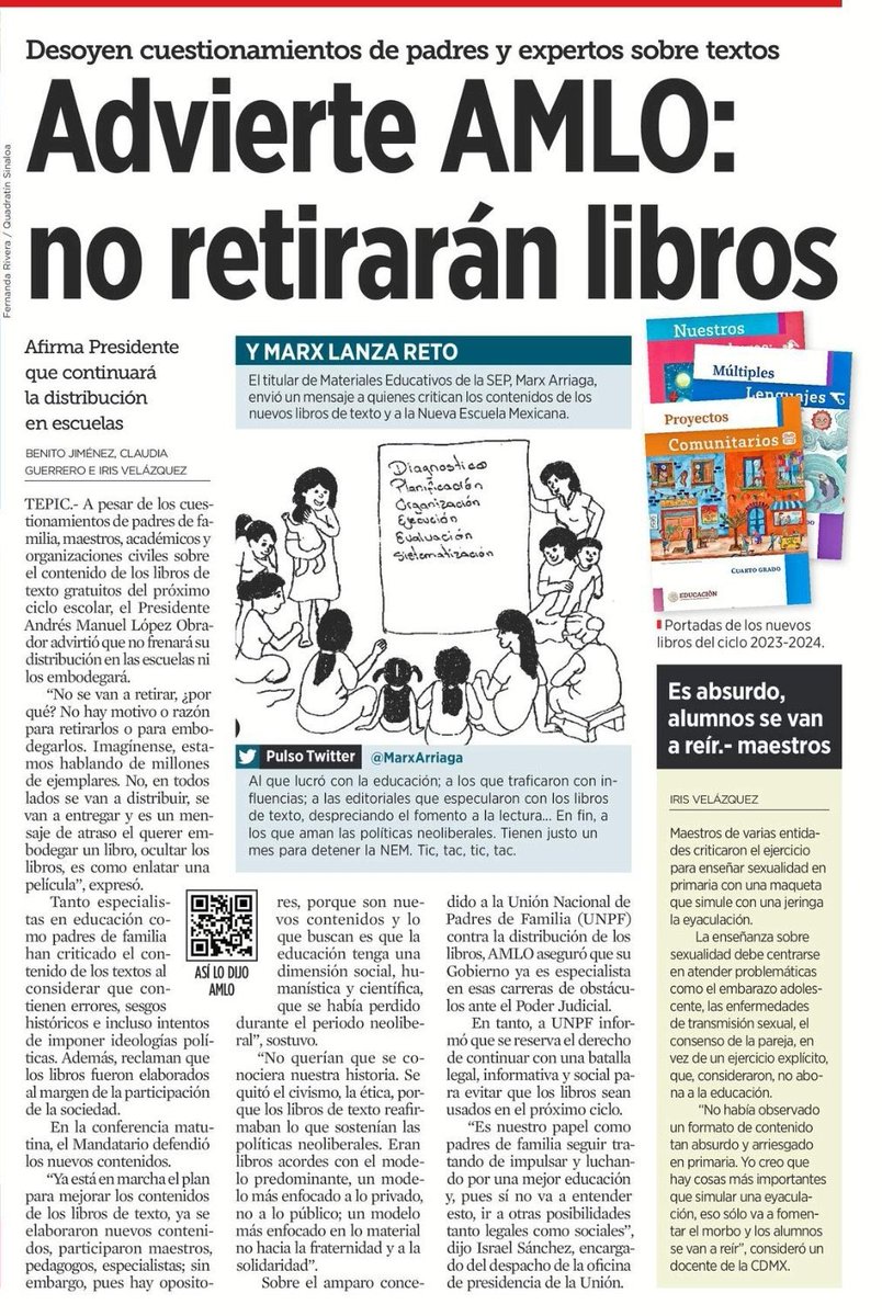 AmerangelLorenz's tweet photo. Cada vez es más evidente la agenda pedófila de #Morena.

Ya salió @lopezobrador_ a defender los nuevos libros de texto que ponen a niños de 10 años a masturbar una maqueta de pene.

Hay que decirles a estos enfermos que #ConLosNiñosNo. https://t.co/Imn3hQlJa5