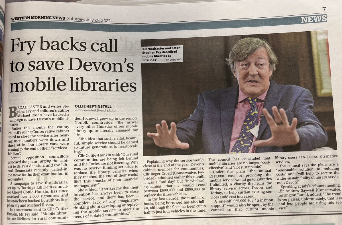 CCottleHunkin's tweet photo. Please retweet and join the campaign to save Devon’s mobile libraries #savedevonsmobilelibraries https://t.co/5whWVZ8yi8 @jojomoyes @ClareHelenWelsh @jabberworks @veronica_henry @BenPBradshaw @LukePollard @RichardFoordLD @PNovelistGale @LesleyPearse https://t.co/ycCrjbtUa0