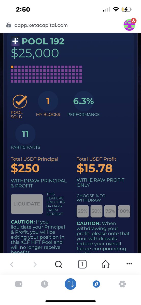 steveeller's tweet photo. Got in another pool.  2nd pool has a 6.3% return in the first week while my first one is now 13%.  That’s how it works. #compounding #defi @XETACapital #XETApays #XETAanniversary https://t.co/SHdVr3F0su