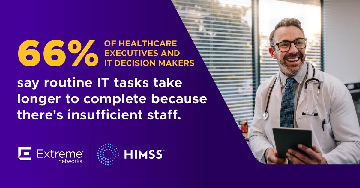 ExtremeNetworks's tweet photo. #HealthcareIT leaders are reporting delayed projects due to insufficient staff. They also report routine tasks take longer to finish and increased resolution times. See how healthcare orgs are resolving #ITstaffing constraints in this @HIMSS report: https://t.co/RK3X3kkFrp https://t.co/CXvLaEgQTx