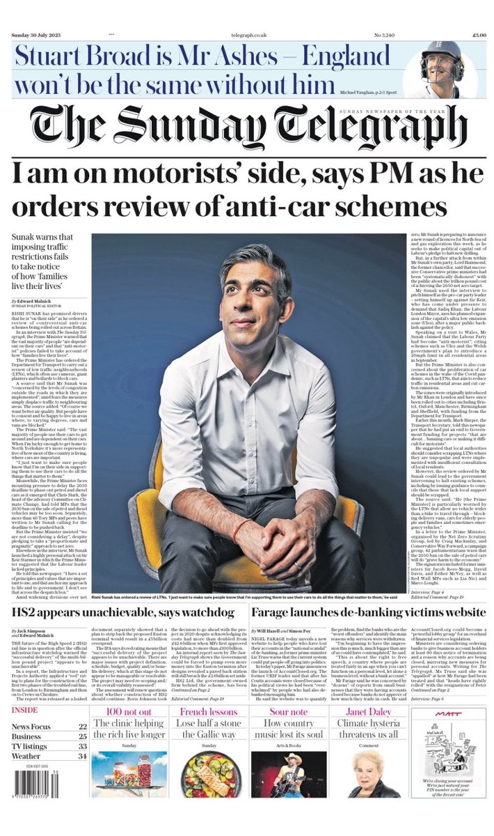 Here is Sunday’s front page from: 

#SundayTelegraph

HS2 appears unachievable says watchdog 

#newspapers #readallaboutit #buyanewspaper 

For more of #TomorrowsPapersToday and previous days newspapers and magazines visit tscnewschannel.com/category/the-p…