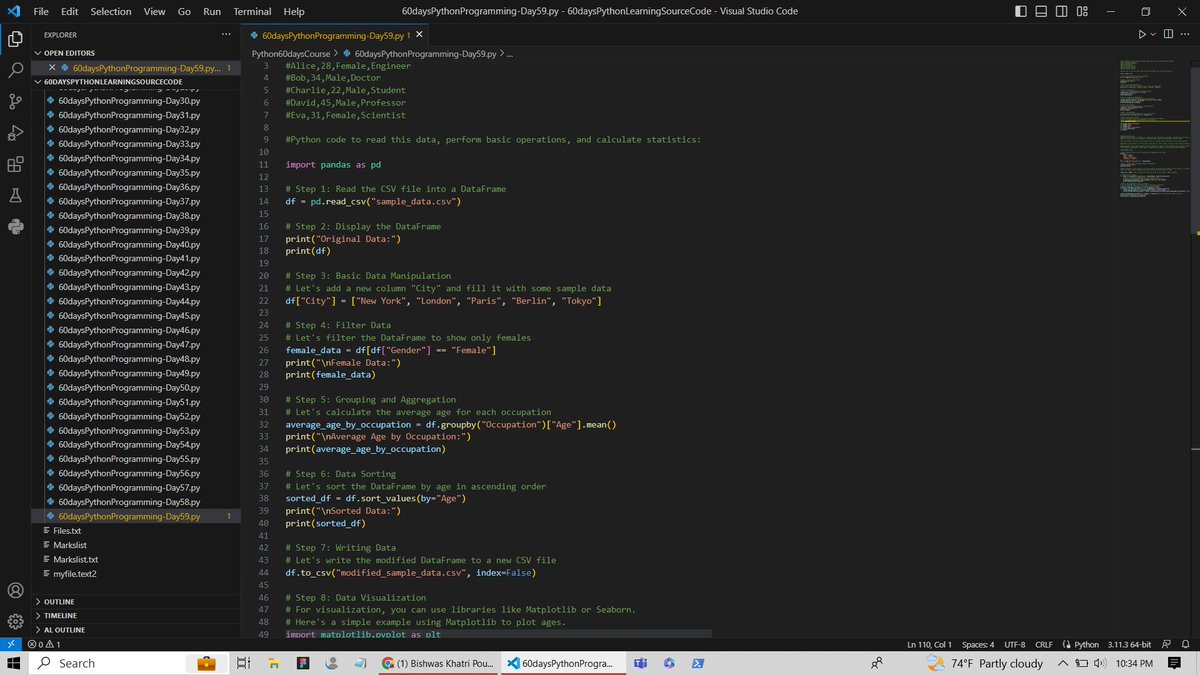 Bishwas76483918's tweet image. It&apos;s July 29th and Day 59 of learning Python programming. Today, I learned about Handling large datasets with Pandas -Part 3 in Python.  #LeapfrogStudentPartnershipProgram #60DaysOfLearning2023 #LearningWithLeapfrog #LSPPD{59}