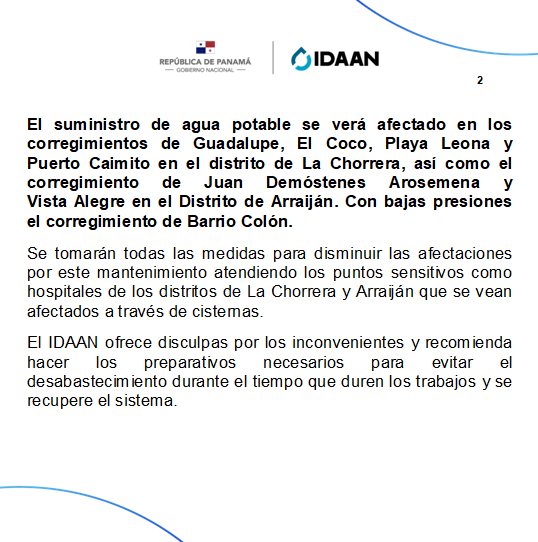 IDAANinforma's tweet image. #PanamáOeste: Planta potabilizadora Jaime Díaz Quintero de La Chorrera en mantenimiento el lunes 31 de julio. @311Panama