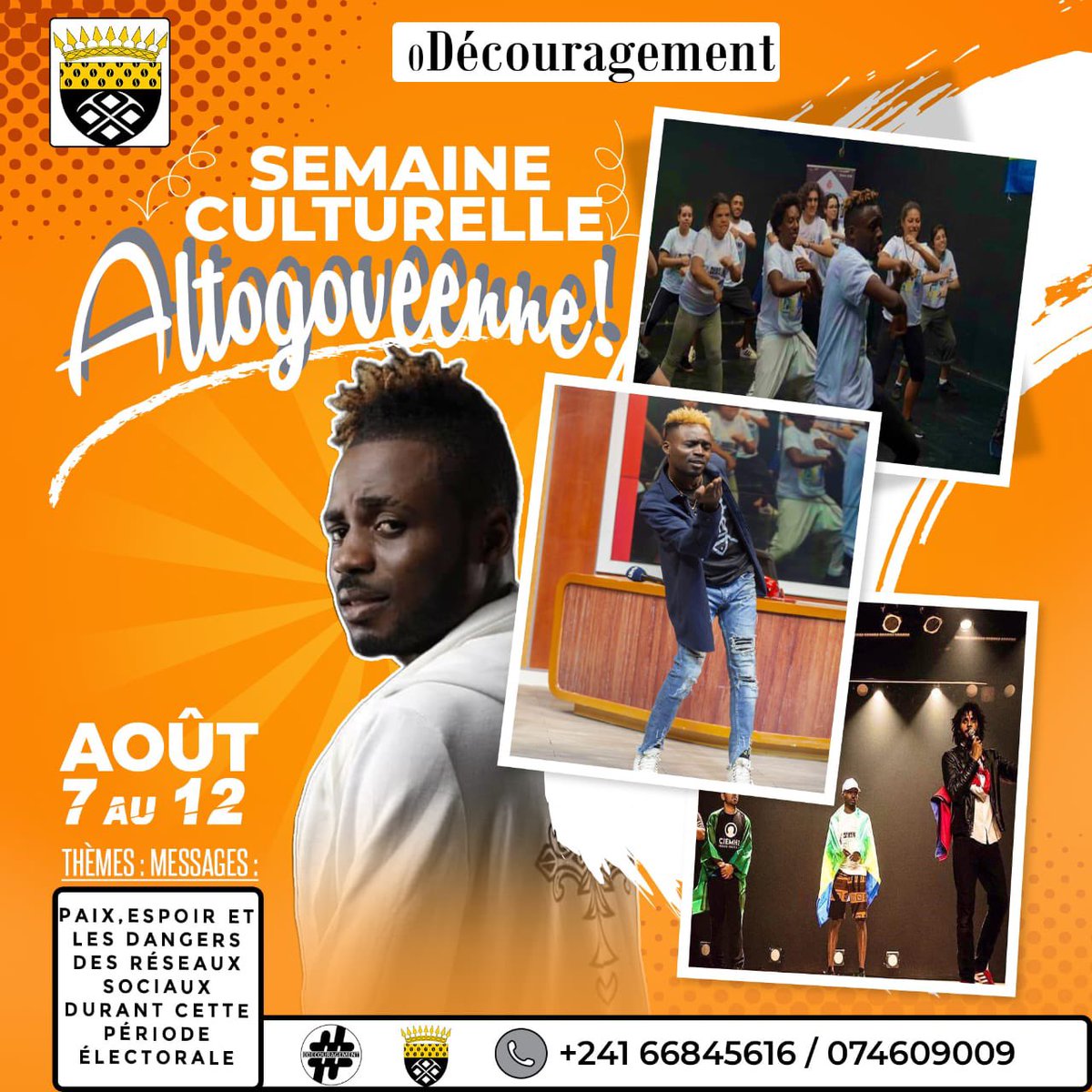 GeneralchristE's tweet photo. SEMAINE CULTURELLE DE LA JEUNESSE #altogovéenne Sur les thèmes: l’espoir, paix et les dangers des réseaux sociaux durant cette période électorale avec le Danseur social international #Gabonais #Gc12. https://t.co/9u9qcBXjBk