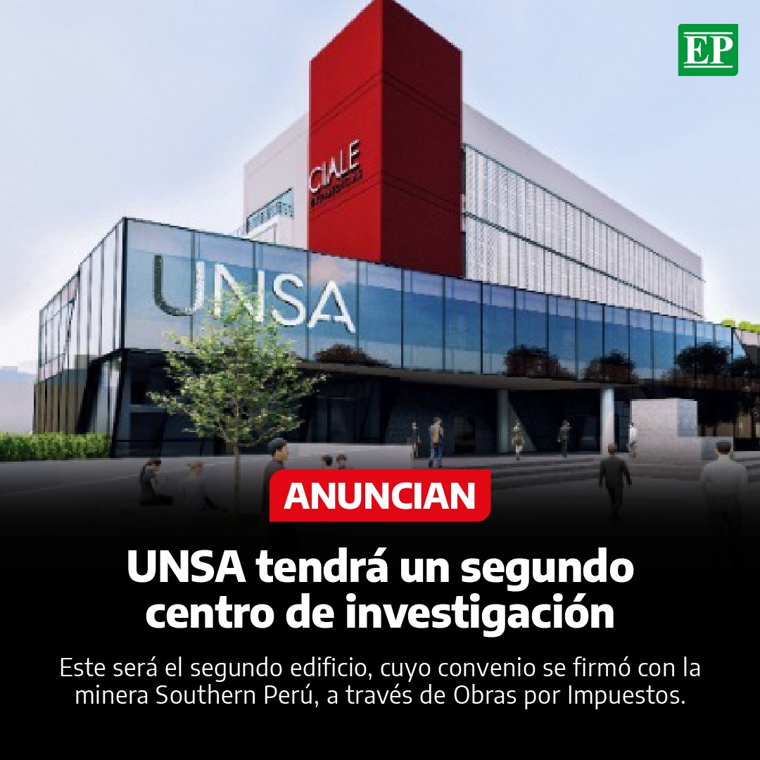 Diario_EP's tweet photo. #Arequipa | La Universidad Nacional de San Agustín de Arequipa (#UNSA), anunció la construcción y equipamiento de un Centro de Investigación Aplicada y Laboratorios Especializados (#CIALE) para el área de Biomédicas.
Este será el segundo edificio, cuyo convenio se firmó con la minera #SouthernPerú, a través de #Obras por Impuestos. La inversión supera los 40 millones de soles para la ejecución de 11 laboratorios con moderna tecnología para el desarrollo de la medicina.
El primero se construye en el área de Ingenierías y entrará en funcionamiento este 2023. Cada una de las torres de investigación albergará a expertos de la UNSA y de otras universidades. El rector Hugo Rojas Flores, indicó que ambos proyectos “servirán para cumplir con las metas de la universidad, que la convierta en un referente latinoamericano”.