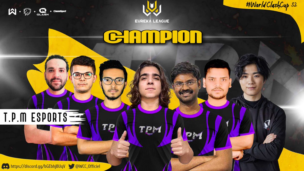 WCC_Officiel's tweet photo. In picture our winners of season 2 in Eureka League. GG to all 👏

Thanks to our graphic designer @Romssrow for these magnificent posters 🥰, and to our 4 sponsors who believed in us @WBBofficiel @QLASH_COC @ClashofClans @ClashSpot 🙏

@TPMSPORTS2 @HyderabadHydras @Chasmac_EA https://t.co/wKdt3rzdRP