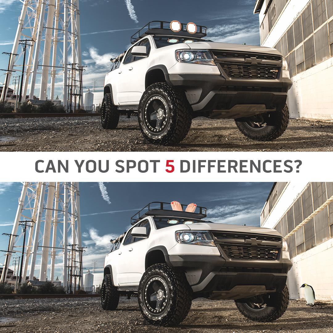 AmericasTire's tweet image. Since you already saw the red toenails, tell us the other four! 

#spotthedifferences #photohunt #truck #tires #wheels #offroad #watertower #industrial #dirtroad #chevytruck