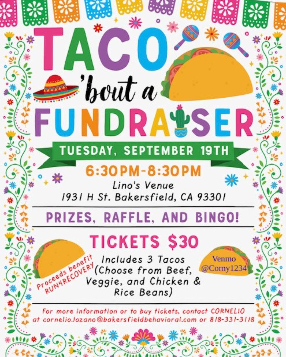 We are having a fundraiser next month! We are raising money for Run4Recovery - get your tickets early and have fun with us!
#run4recovery #recovery #addiction #goodcause #tacosandbingo #mentalhealth #BBHHCares