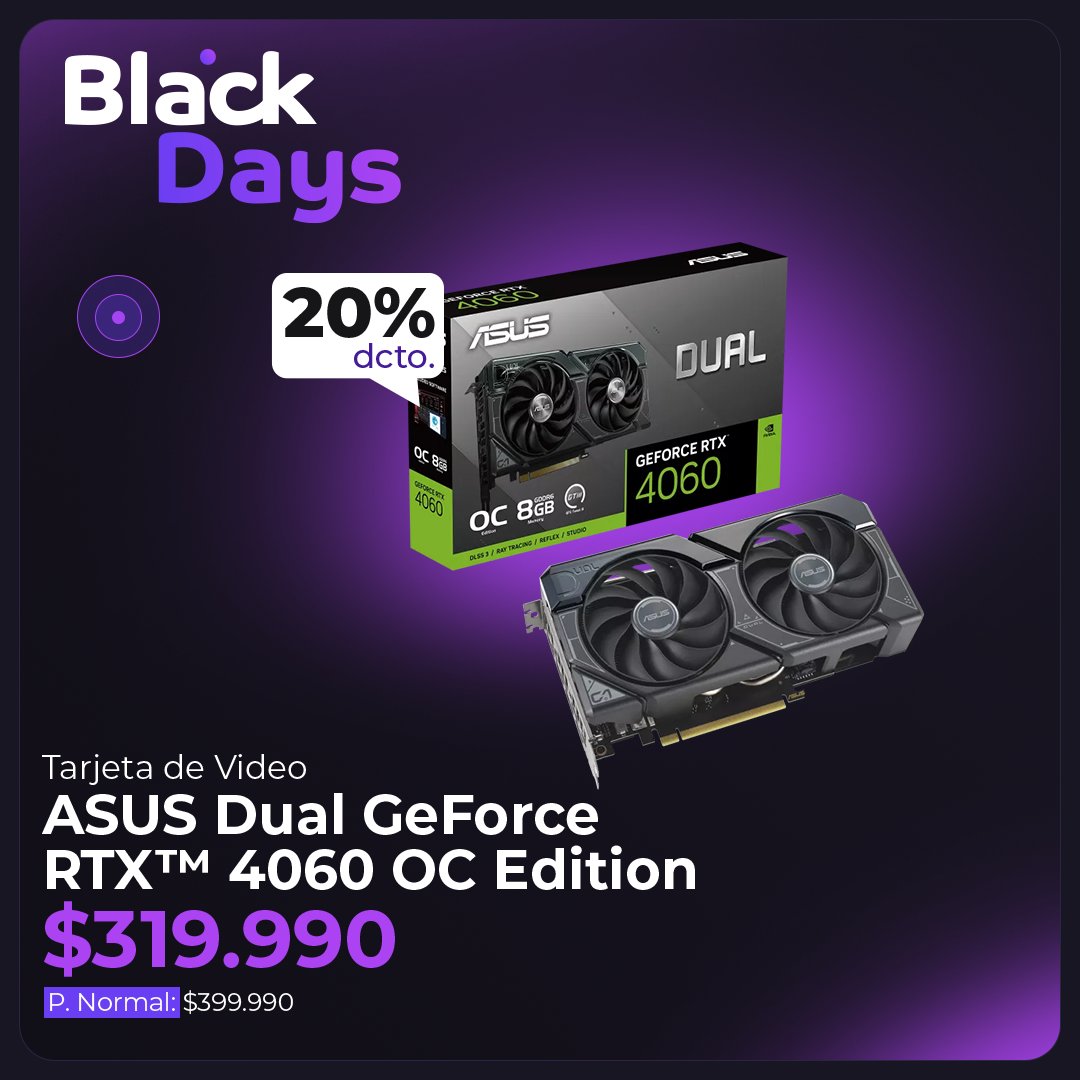 SPDigital_Chile's tweet photo. ¿Te hacen falta más FPS? 👀 Revisa las nuevas Tarjetas de Video Asus Dual GeForce RTX 4060 OC Edition 8GB a sólo $319.990 👊😊
Entra aquí 👉 https://t.co/mADIQjES1C
#spdigital #gamer #hardware #pcgaming #build #nvidia #rtx #gtx #geforce https://t.co/Y6r14tpy6V