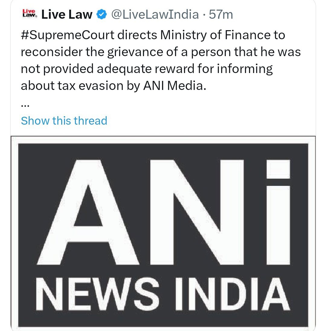 RoshanKrRaii's tweet photo. Sequence of Events : 

Live Law India posts a tweet about ANI evading taxes worth more than 2.5 crores. 

Smita Prakash's son @ishaan_ANI quotes Live Law India, says this isn't our logo, threatens Live Law India of legal action.

Live Law India deletes the tweet immediately and posts a new one with ANIs real logo and also puts court orders proving that it is indeed Smita Prakash's ANI.

Ishaan Prakash deletes the tweet and runs away 🤣🤣🤣

Epic Beizzati!
