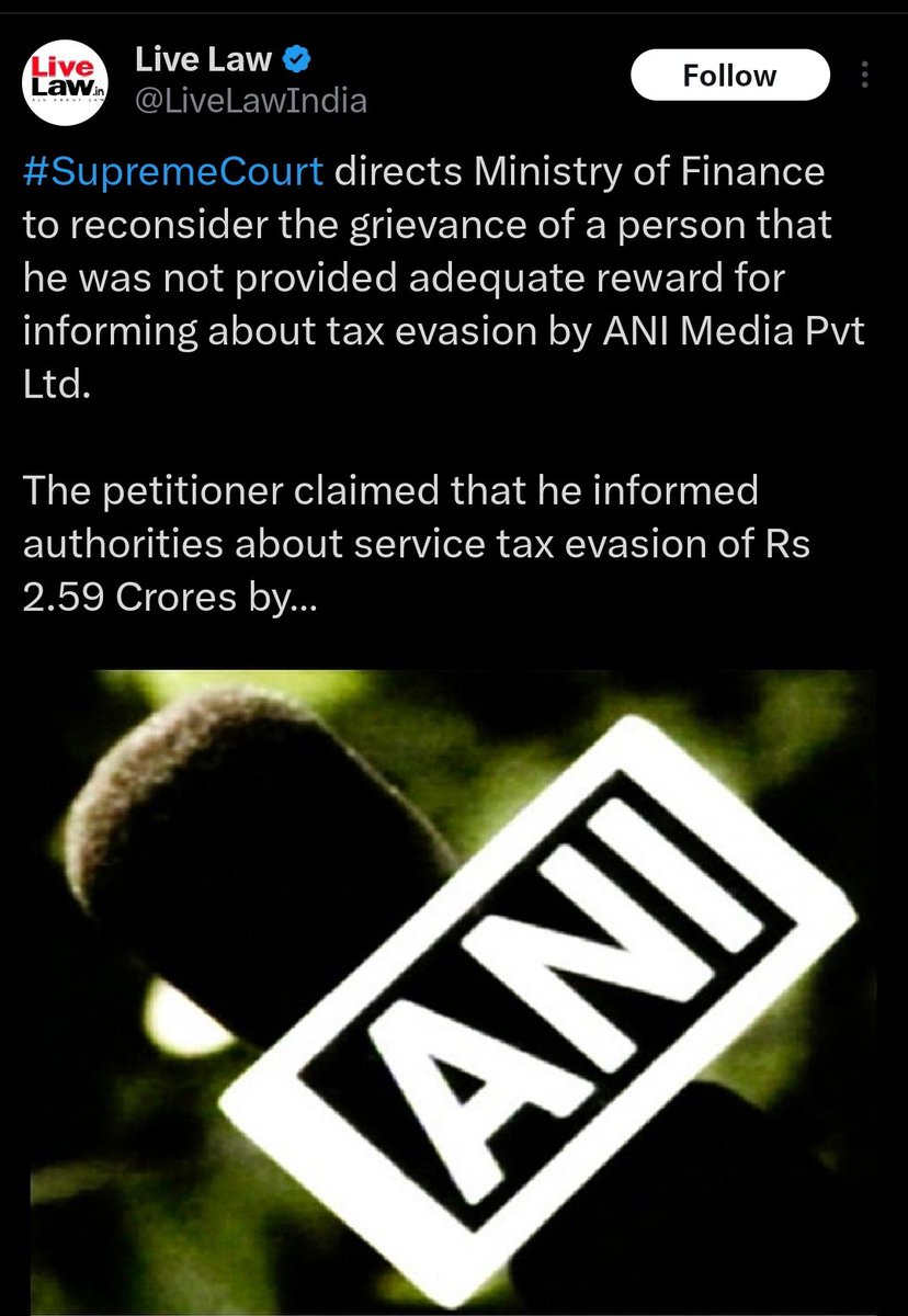 RoshanKrRaii's tweet photo. Sequence of Events : 

Live Law India posts a tweet about ANI evading taxes worth more than 2.5 crores. 

Smita Prakash's son @ishaan_ANI quotes Live Law India, says this isn't our logo, threatens Live Law India of legal action.

Live Law India deletes the tweet immediately and posts a new one with ANIs real logo and also puts court orders proving that it is indeed Smita Prakash's ANI.

Ishaan Prakash deletes the tweet and runs away 🤣🤣🤣

Epic Beizzati!