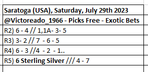Victoreado1966's tweet photo. #Saratoga_USA, Saturday, July 29th 2023@Victoreado_1966 #PicksFree #Exoticbets
#EarlyPick4 (Pick4 R2-5)
Race 2 To Race 5 - Official Program : https://t.co/V67RPqCXD5