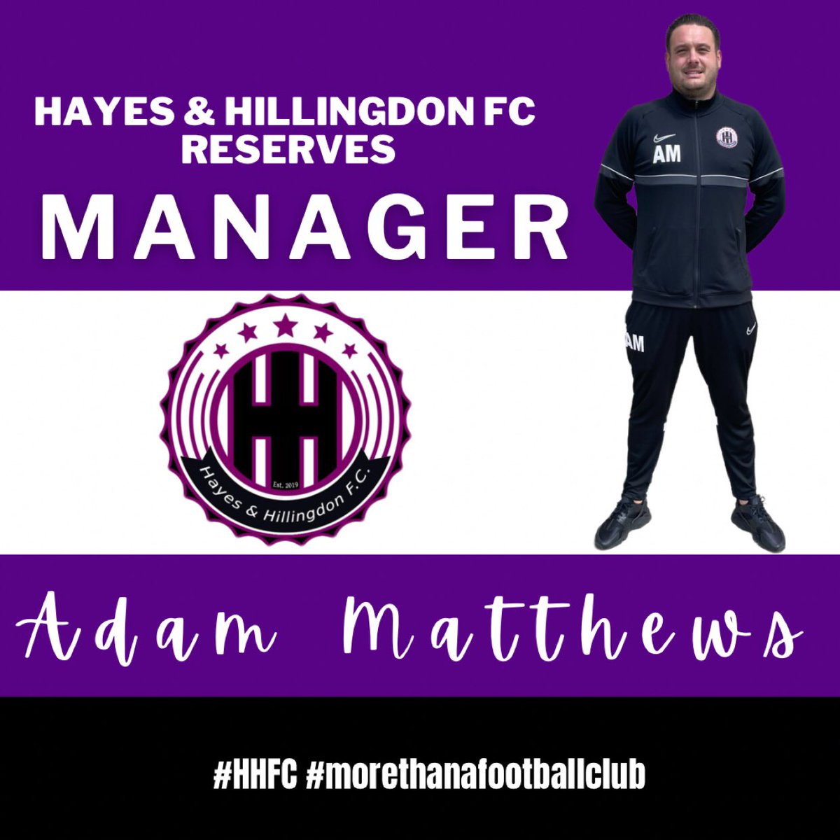 Introducing to you, our reserves manager.. Adam Matthews @adsm89 👊🏼⚽️💜

@swirles_barbers @Southbournees @RichingsSports 

#HHFC #morethanafootballclub #hayesandhillingdonfc #hhfc #reserves #manager #footballmanager #saturday #football #saturdayfootball #newmanager #letsgo