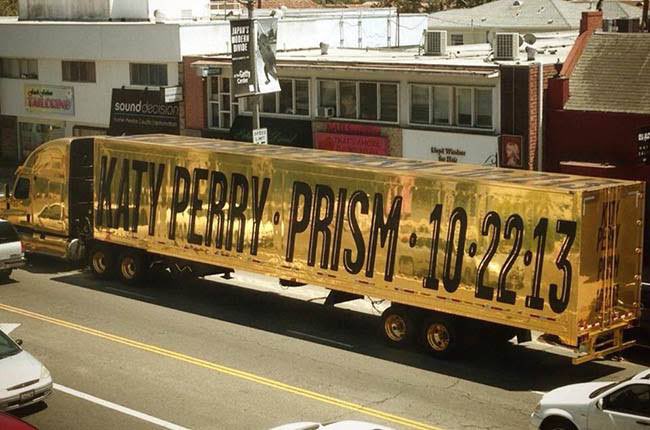 todaykatyp's tweet photo. 10.22.13 | Ten years ago today, the iconic golden truck was seen in Los Angeles announcing Katy Perry new album “PRISM”. https://t.co/U3ANF6Tfpr