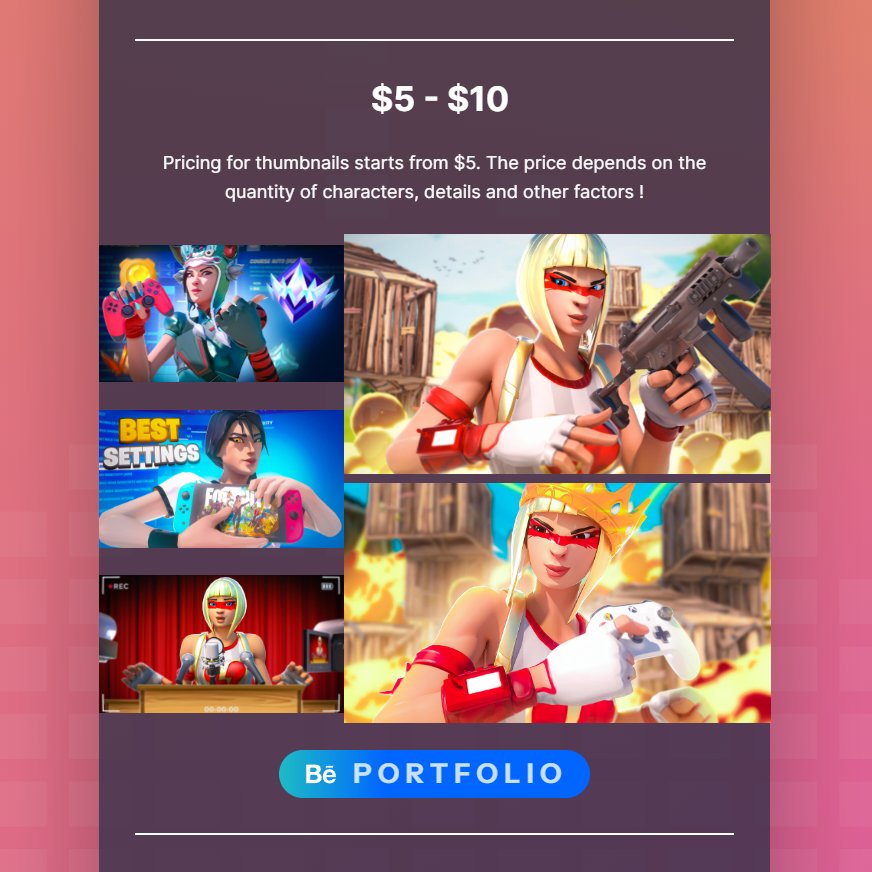 spididzn's tweet photo. ✨Everything you need ! ✨

- All important links &amp; socials: 
https://t.co/BVvkzplt14

- Price List &amp; Comissions infos : 
https://t.co/CNxs6z5ahS

- 🎨Fortnite Thumbnails:
https://t.co/4wpCZZjrac

- 🎨Irl Thumbnails:
https://t.co/YSspbj20m2 https://t.co/r7ZnP0CGwJ