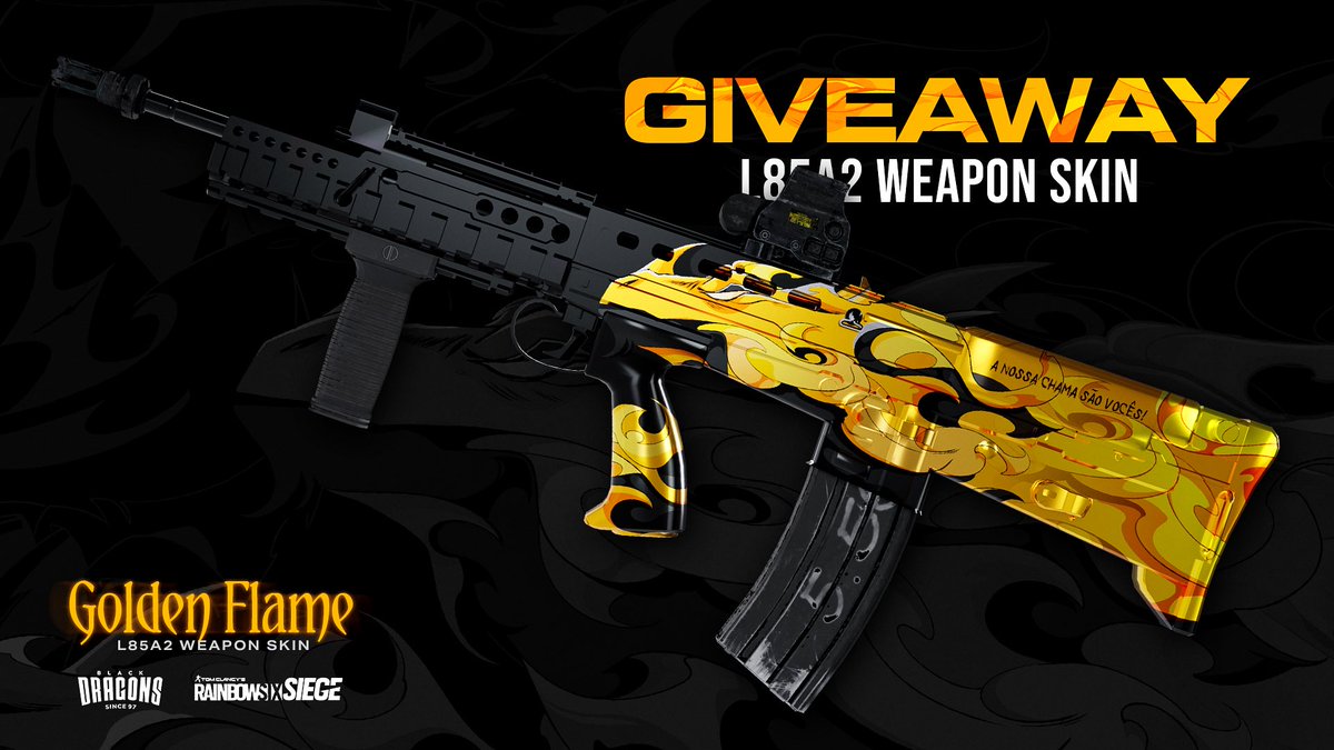 SORTEIO SKIN GOLDEN FLAME! 🔥 

Nossa mais nova skin da L85A2 já está disponível na loja do R6 para comprar, mas você pode tentar ganhar AGORA!

REGRAS: 

➕ Seguir <a href="/blackdragonsBR/">Black Dragons</a> 
🔁 RT 
🏷 Marcar um amigo nos comentários

READY? GO!