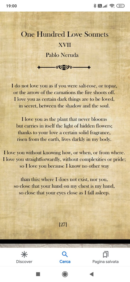TrueHameronFan's tweet image. Best #LOVE poem ever (IMO). 

"One Hundred Love Sonnets", number XVII, by Pablo Neruda.
