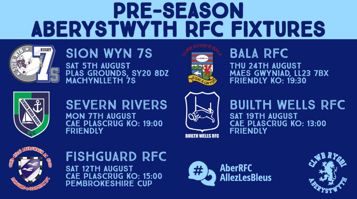 🔵🐻🏉 Preseason at Aberystwyth RFC this upcoming month.  Join us as Cae Plascrug for our first home game on Monday 7th August against <a href="/SevernRiverRFC/">Severn River Rugby</a> #AberRFC #AllezLesBleus #Bluebears
