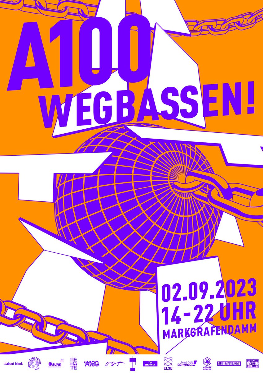 DenkenGerade's tweet photo. ⚠️Als widerständiges Bündnis aus betroffenen Clubs, linken &amp; stadtpolitischen Initiativen sowie Klimaschutzorgas sagen wir:

#a100wegbassen 

➡️Den Weiterbau der Berliner Stadtautobahn stoppen‼️

WANN: Samstag, 02.09.2023, 14-22 Uhr

WO: Markgrafendamm

WARUM: Ungeachtet der.. https://t.co/YeC6LRswke