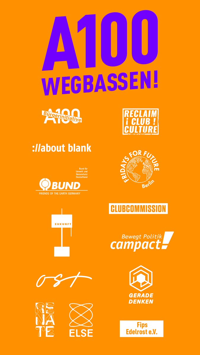 DenkenGerade's tweet photo. ⚠️Als widerständiges Bündnis aus betroffenen Clubs, linken &amp; stadtpolitischen Initiativen sowie Klimaschutzorgas sagen wir:

#a100wegbassen 

➡️Den Weiterbau der Berliner Stadtautobahn stoppen‼️

WANN: Samstag, 02.09.2023, 14-22 Uhr

WO: Markgrafendamm

WARUM: Ungeachtet der.. https://t.co/YeC6LRswke