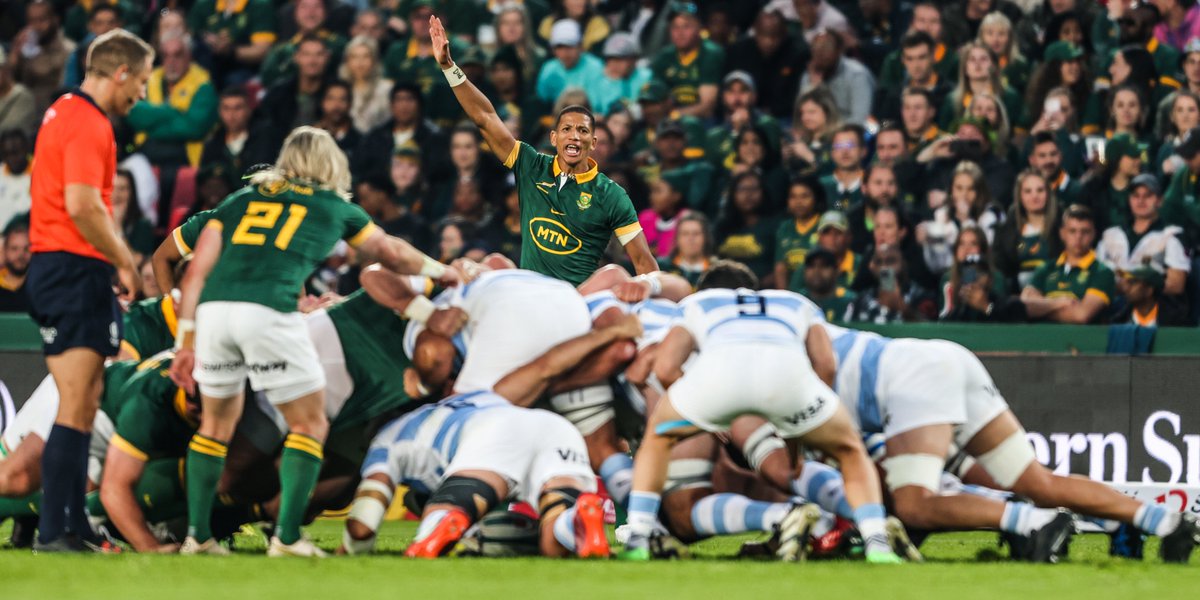 Springboks's tweet photo. Match report: The Boks did enough to outlast the Pumas in a tough scrap in Joburg - more here: https://t.co/9PKxOo5PJ2 ⚡
#StrongerTogether #RSAvARG #Springboks #TRC2023 https://t.co/YdV56m44LN