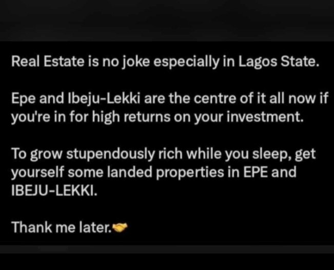 Friendly Reminder 🎗️ for more information on LAND and Houses purchase contact Abiola on:+2348027583071 📱

#Realestate #Business #properties #investment #creatingwealth #nigerians #nigeriansabroad #investors #propertyinvestment #opportunity #buyland  #land #buyandbuild #Billion