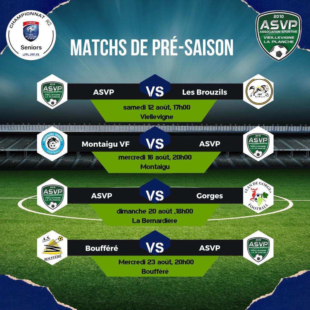 AsvpFootball's tweet photo. Matchs de préparation groupe R2:
A vos agendas... https://t.co/llXxH2IOuy