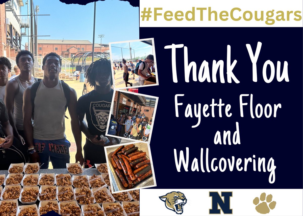 Last full week of summer is in the books! Thank you Fayette Floor & Wallcovering for Feeding the Cougars this week! 

We would also like to thank Mr. Scott Scales for manning the grill yesterday in the 90 degree heat and ALL the parents that came out this week to help prepare