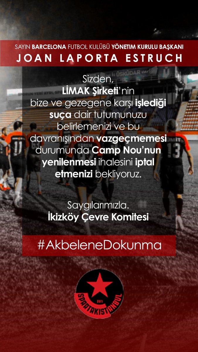 SpartakIstanbul (@spartakistanbul) on Twitter photo As football lovers from Turkey, we wolud like a message from Akbelen Forest to be heard by <a href="/fcbarcelona/">FC Barcelona</a> club and president @jlaportaoficial.
We hope them to take this message into account so that when they say #mesqueunclub it is meaningful. As football lovers from Turkey, we wolud like a message from Akbelen Forest to be heard by <a href="/fcbarcelona/">FC Barcelona</a> club and president @jlaportaoficial.
We hope them to take this message into account so that when they say #mesqueunclub it is meaningful.