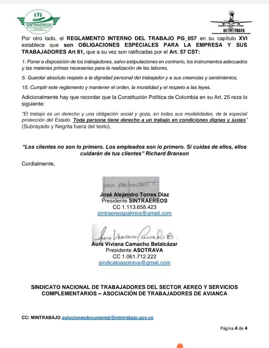 <a href="/Avianca/">avianca</a> @CeoAvianca <a href="/fppedreira/">Fred Pedreira</a> <a href="/PalmaEdwin/">Edwin Palma Egea</a> <a href="/MintrabajoCol/">MinTrabajo</a> <a href="/AerocivilCol/">Aeronáutica Civil</a> exigimos citar la mesa de diálogo social tripartito dejada en el olvido desde el 18 de octubre de 2022. 
fb.watch/m4X_7FNcLj/?mi…
fb.watch/m52gjATkw7/?mi…
<a href="/UTCinformaopina/">Confederación Sindical UTC 🇨🇴</a>