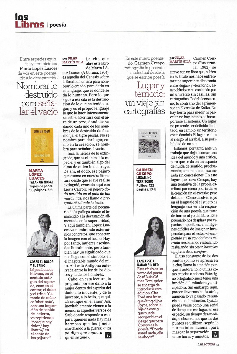 luaces123's tweet photo. Le agradezco a Pilar Martín Gila su aguda y atenta lectura de mi libro "Talar un nogal" (Madrid: Tigres de papel, 2023) https://t.co/BMcEvChKp1