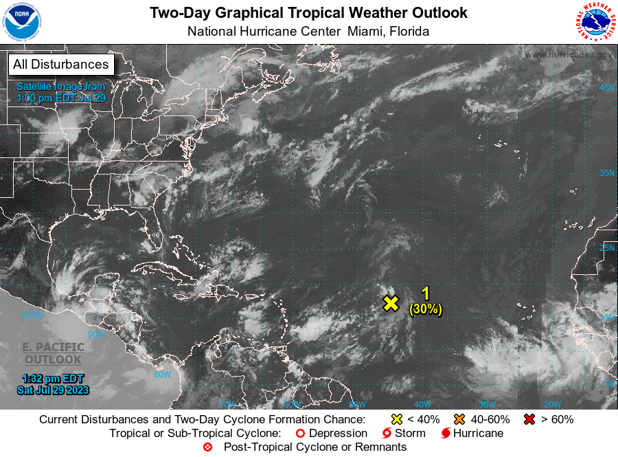 NHC_Atlantic's tweet image. 2 PM Saturday: NHC is monitoring a disturbance over the central tropical Atlantic that has a high chance of development and is likely to become a tropical depression during the early part of next week.  The system is forecast to move northwestward, and then northward over the…