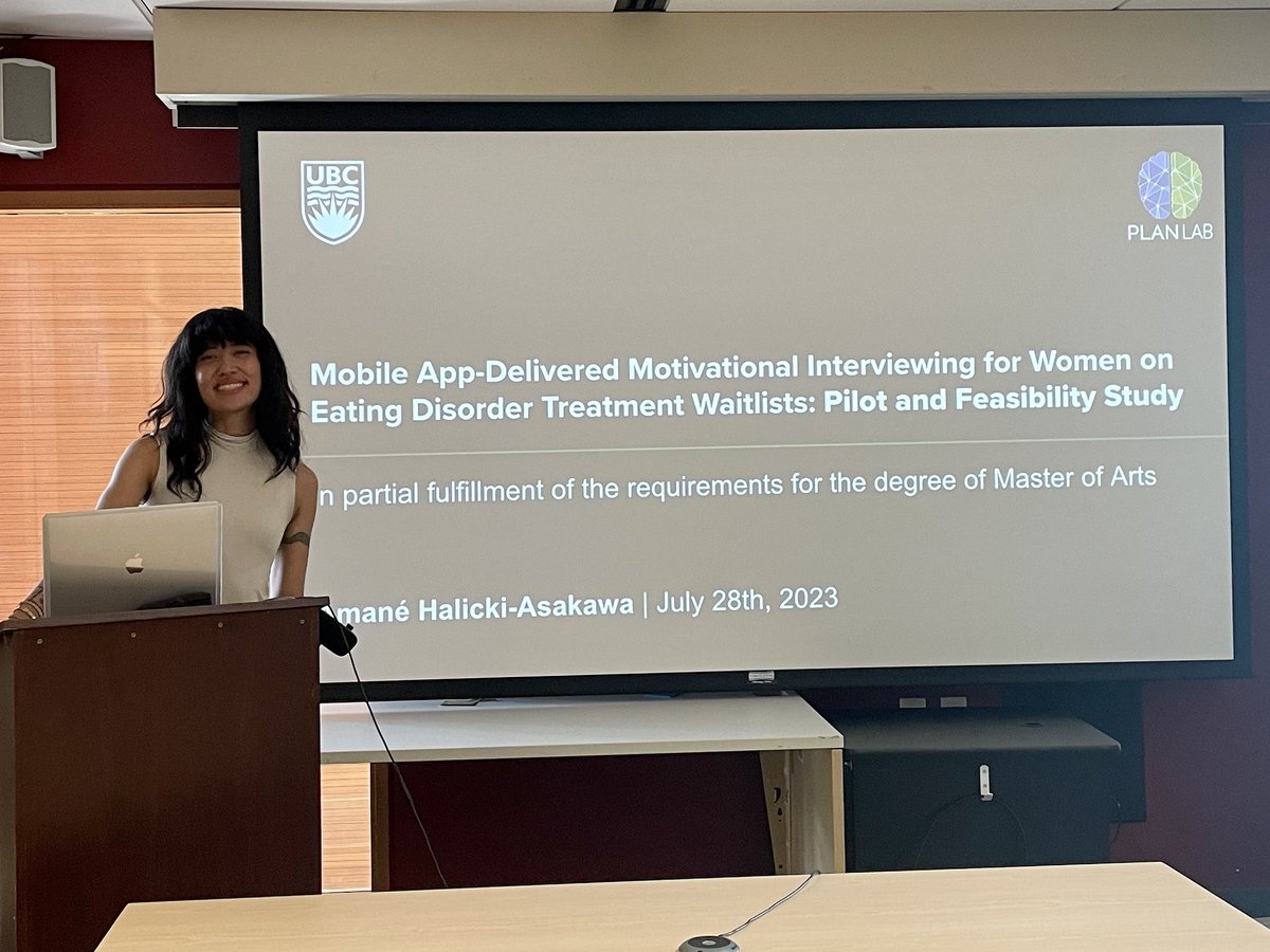 PLANLabUBC's tweet photo. Congratulations to grad student @amanekha, who successfully defended her MA thesis! She developed and pilot tested MI-Coach: ED, a mobile app designed to enhance motivation for women waiting for eating disorder treatment 👏🏼🥳 @ubcokanagan @DeptPsychOK https://t.co/PhcDoIxZuD