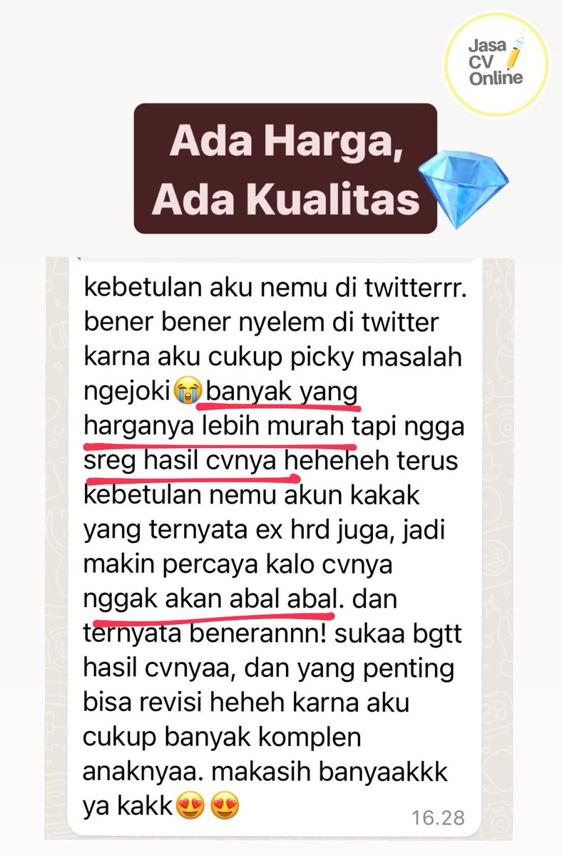 jasa_cv_online_'s tweet photo. 📝Upgrade CV = Upgrade Karir📈

Uda bantu 1100+ jobseekers upgrade CV untuk apply ke berbagai bidang/posisi (list bidang di pinned📌)

Cek testi lolos screening di highlight 👉https://t.co/cYgajeIprA 

#jasabuatcv #jasabikincv #jokicv #jasacvats #jokitugas #zonauang #lokercot https://t.co/ZyS4L4StzF