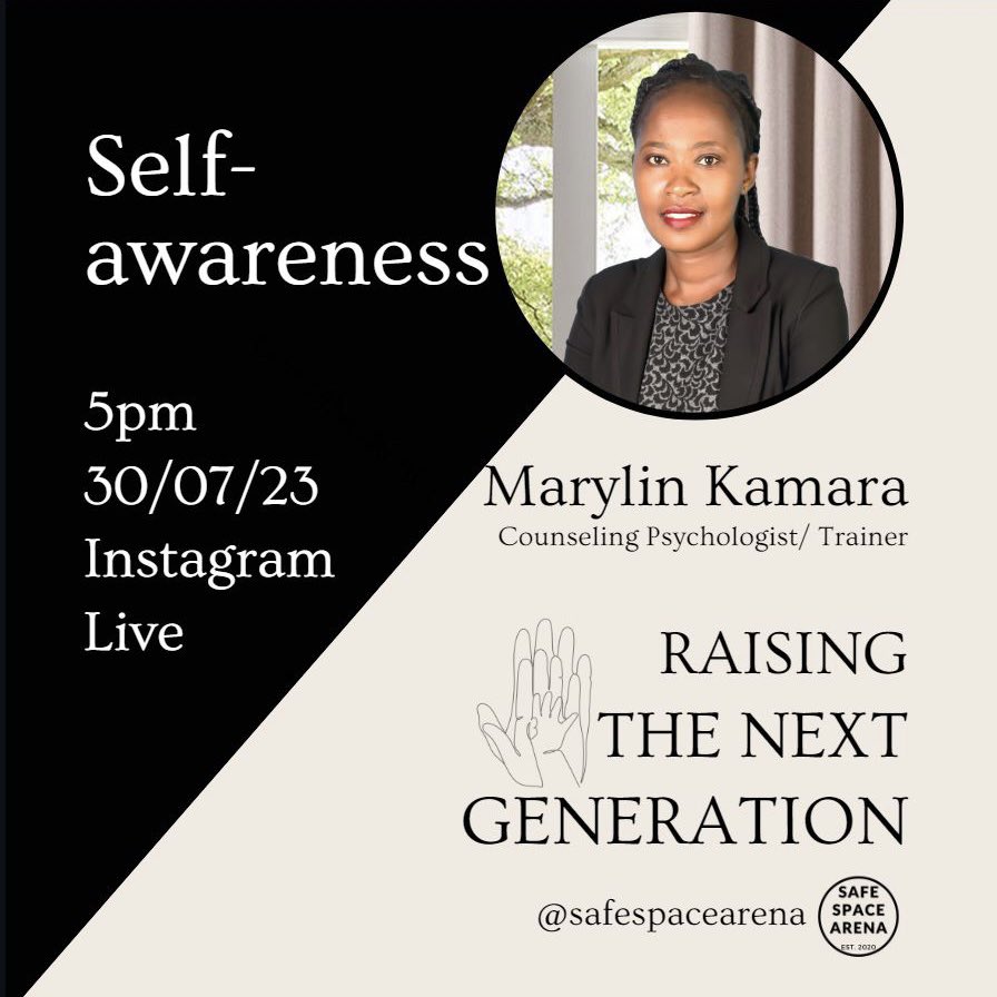 Self-awareness is our next topic of discussion. Save the date, send us your questions in advance and share this poster with a friend. See you on Instagram Live @safespacearena