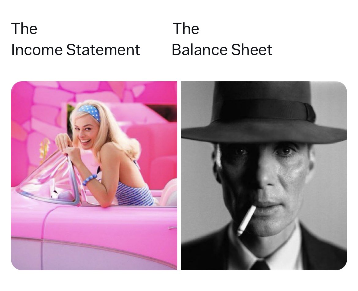 salilravindran's tweet image. Poles apart in appearance and interest 😋

#incomestatement #balancesheet #financialstatements 
#barbie #Oppeneheimer