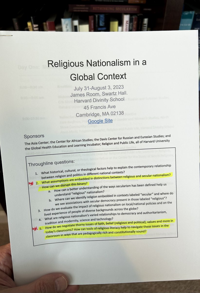 ReligionMatter5's tweet photo. Exciting to review this coming week's agenda for @Harvard's Global Studies Outreach Workshop sponsored @AfricaHarvard @DCRES_Harvard @HarvardGHELI & the Harvard Asia Center w/support from @northshore_cc & @HarvardRPL. Qs #1 & #4 resonate for me! How about you? #religousliteracy https://t.co/pwcfL9wNNK