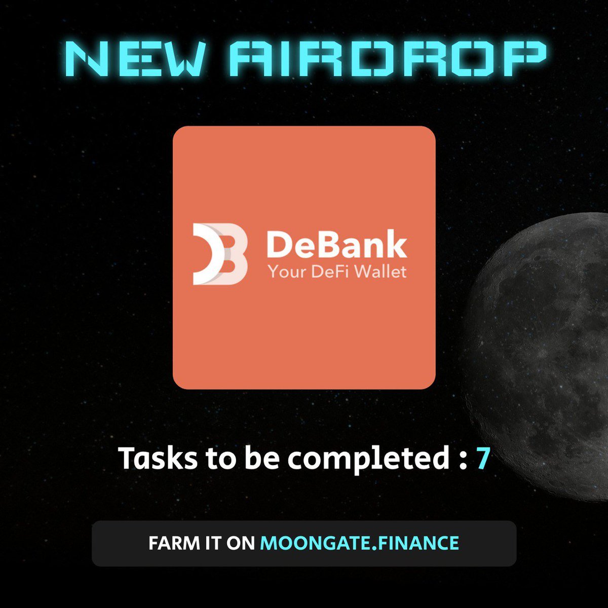 moongatefi's tweet photo. NEW AIRDROP LIVE : $DeBank 🪂

Tasks : 7 📃
Approx. Time : 20 minutes ⏳
Approx. Cost : $100 💰
Potential Reward : $1000 - $10,000+ 💸

Head to https://t.co/ofgB8WvBAT and qualify now!

#Airdrop #DeBank #Crypto https://t.co/E8zB7b9aor