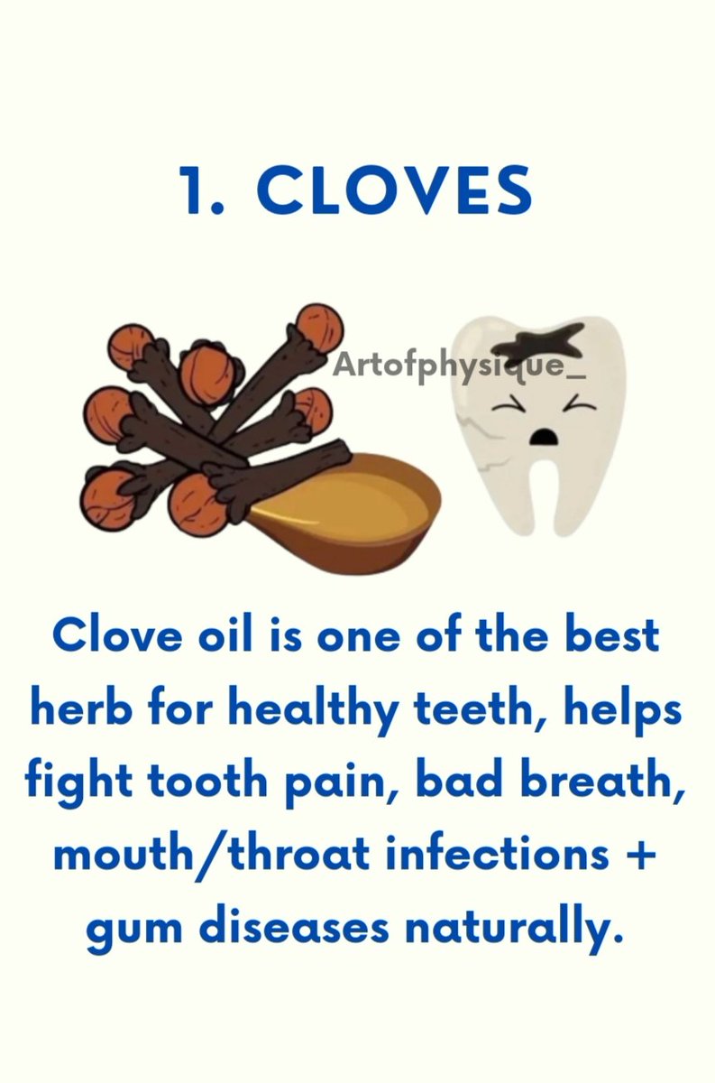 Artofphysique_'s tweet photo. Natural Remedies for Common Ailments...

1. Cloves https://t.co/jPlk2218dG