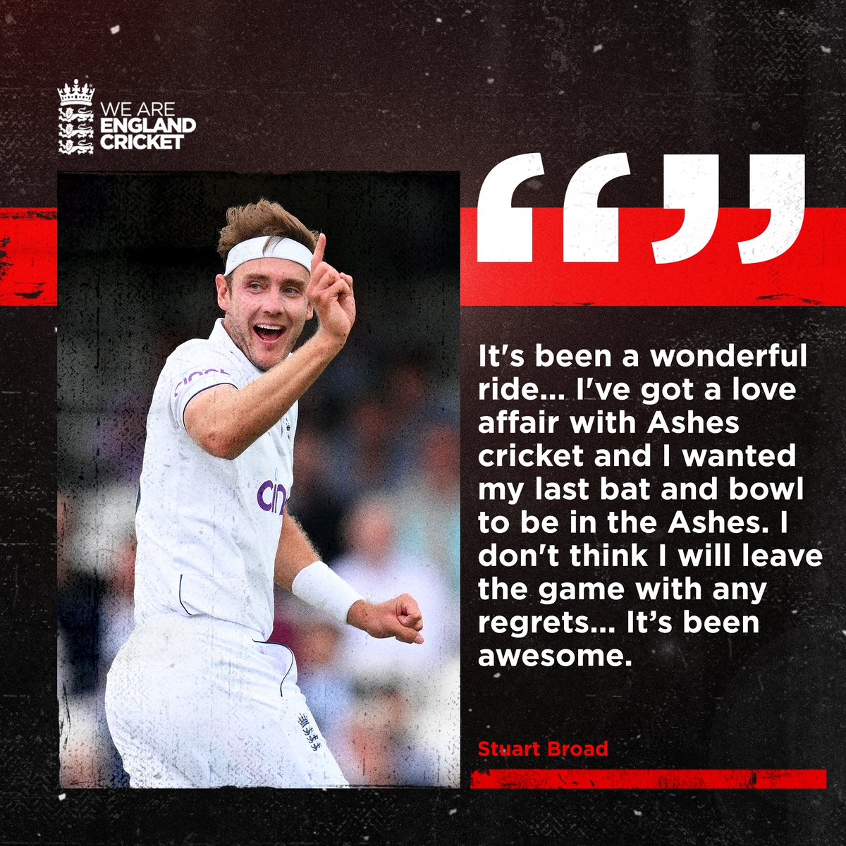 Stuart, it's been an honour 🤝 We wish you all the best in whatever you decide to do next ❤️ #EnglandCricket | #Ashes