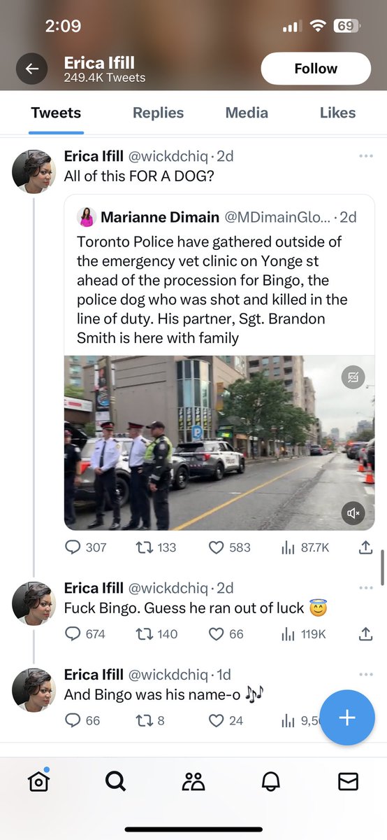 _82_JD's tweet photo. Never heard of @wickdchiq Erica Ifill but let’s cancel her anyway. Disgusting on so many levels #cancelEricaIfill #k9Bingo #tps @TheHillTimes https://t.co/kc0h4Uj0f3