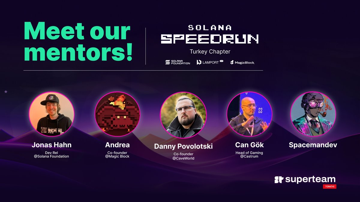 @SolPlay_jonas [EN] Meet the amazing mentors of the Speedrun Game Jam Turkey Chapter! 🦾 If you have any questions or concerns about the development phase, feel free to ask our mentors on Discord. Join the Discord channel: 🔗 discord.com/channels/10380… Thank you @SolPlay_jonas @etodanik…