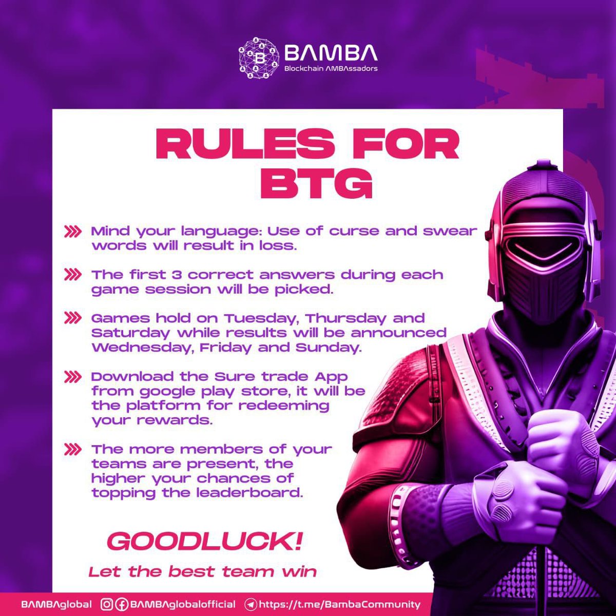 Suretradebygms's tweet photo. What’s better than playing your favorite game?
Earning while you play!!
Join the @BambaGlobal team gaming contest and stand a change to win over a 100k $Bamba & many more amazing rewards.
This message is sponsored by Sure Trade App!
#GameStarExchange #SureTradeApp https://t.co/RNWtDJSjie