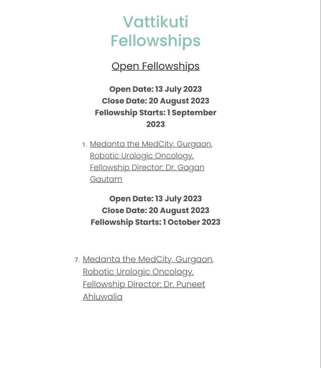 Absolute honour and pride to now have two <a href="/VattikutiRobotx/">Vattikuti Foundation</a> fellowships in Robotic UroOncology under our team <a href="/medanta/">Medanta</a>. Will leave no stone unturned in providing the best possible training in UroOncology &amp; Robotics. Looking forward to welcome our prospective fellows