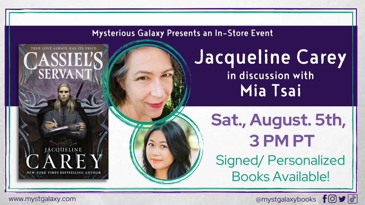 On Saturday, August 5, 2023 at 3 pm PT, we're hosting an in-store event with <a href="/JCareyAuthor/">Jacqueline Carey</a> - in conversation with <a href="/itsamia/">Mia Tsai is on 🟦☁️</a> - for CASSIEL'S SERVANT!

<a href="/torbooks/">Tor Books</a>

For more information &amp; to register -> buff.ly/3N6yBKa