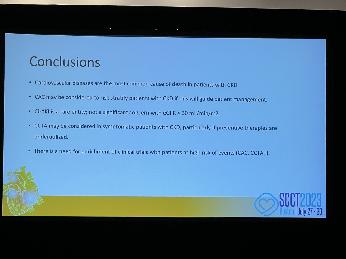 Successfully scanning patients with impaired renal function -excellent insights from @BWHCVImaging @harvardmed Dr Rhanderson Cardoso @RCardoso_MD at #SCCT2023 @Heart_SCCT - key point: imperative to assess risk benefit ratio in these patients @RonBlankstein @mdicarli @ayaz_aghayev