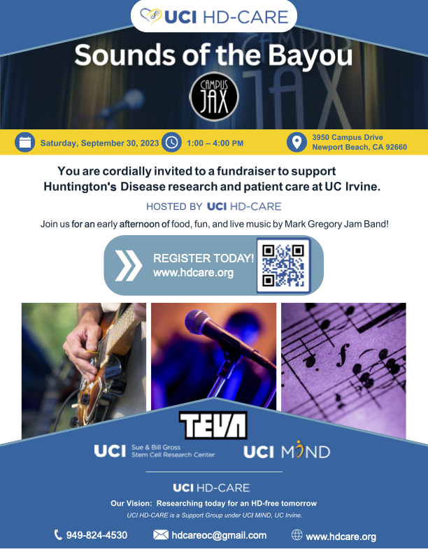 HDCare3's tweet photo. Register for our upcoming HD-Care Fundraising Event, Sounds of the Bayou on September 30th! Every dollar from registration and our “Live Ask” is what truly makes a difference for the lives of Huntington’s disease patients. #huntington #huntingtonsdisease #give #donate #fundraiser https://t.co/Vcci9vGbAT