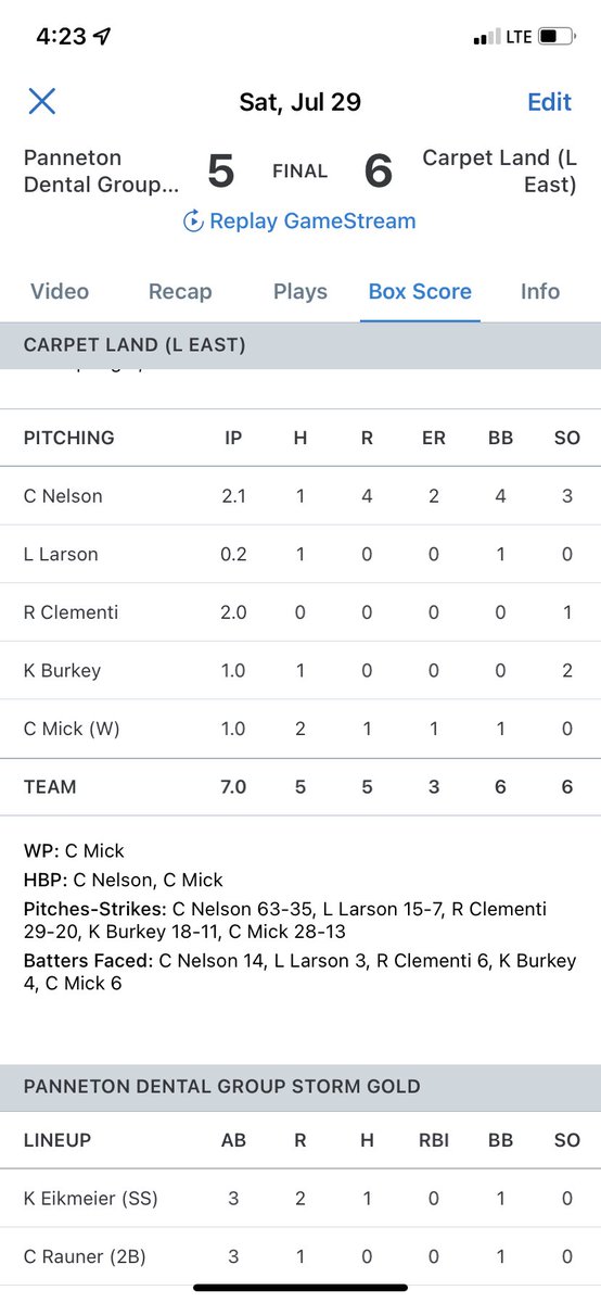 Final

Carpet Land 6
Pannenton Dental 5

The Carpet land Rugs win their first ever American Legion State Championship!

‘25 Tanner Peterson highlights an 11 hit attack with 3 hits.