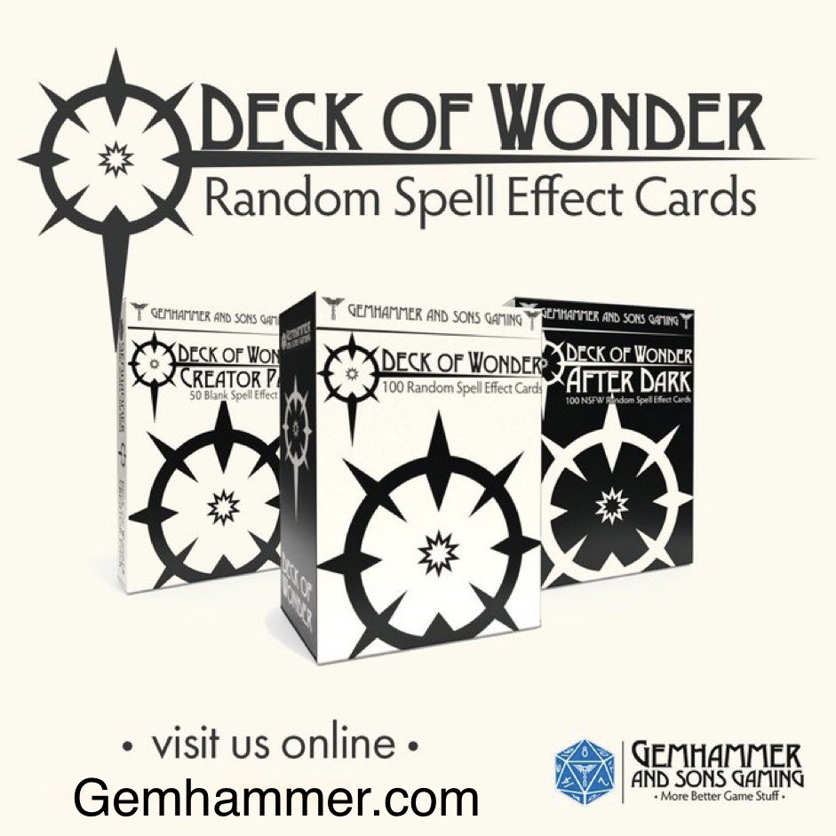 GemhammerGaming's tweet image. The Deck of Wonder is back in stock! 

gemhammer.com/products/deck-…

#dnd #wildmagic #wonder #magicitems #d20 #ttrpg